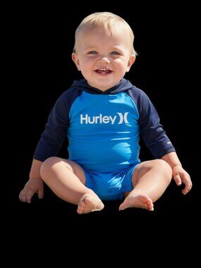 HURLEY Dri-Fit Baby/Toddler Boy Hooded Shark Themed Coverall Swimwear 12 Month